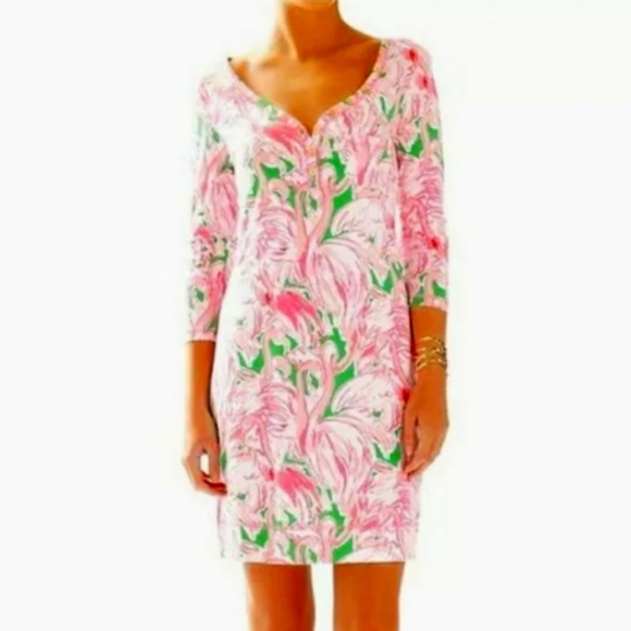 NWT LILLY PULITZER pink colony flamingo dress 100% Pima Cotton. soft! - Picture 9 of 12